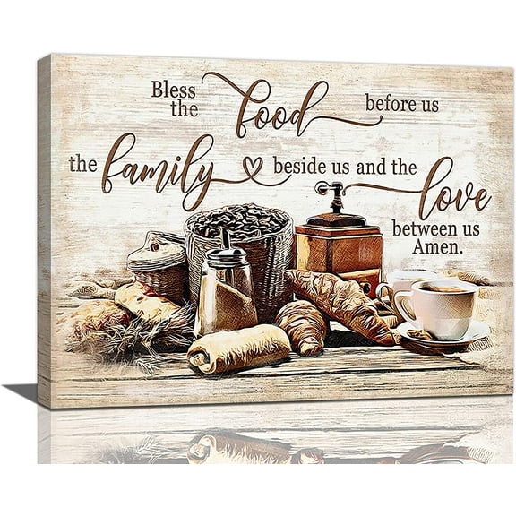 AEFER Christian Kitchen Wall Art Coffee Bread Wall Decor Rustic Coffee Theme Bless Motivational Quotes Room Picture Canvas Prints Unframed Modern Artwork for Home Living Room Restaurant Kitchen