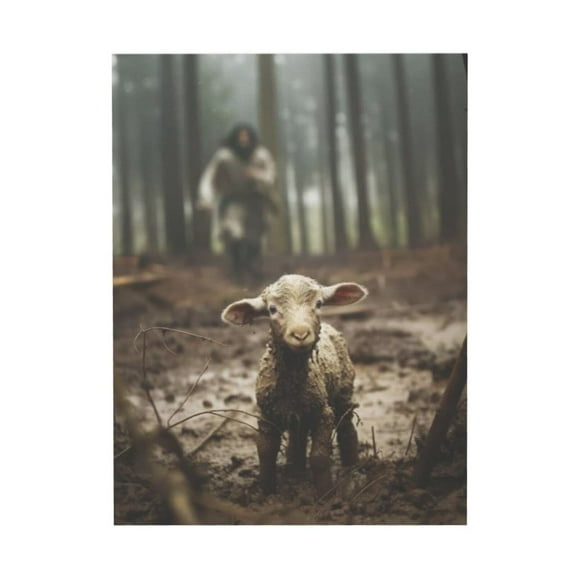 AEFER Christian Wall Art Jesus Chasing Lost Lamb Canvas Print Inspirational Wall Decor Home Decor Unframe: 16x20inch(40x50cm)