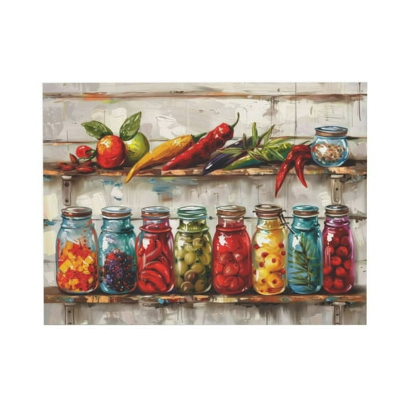 AEFER Colorful Kitchen Wall Decor Mason Jar Canvas Wall Art Farmhouse Spices Food Prints Pictures Rustic Still Life Painting Vintage Vegetables Poster Artwork Unframe: 8x10inch(20x25cm)