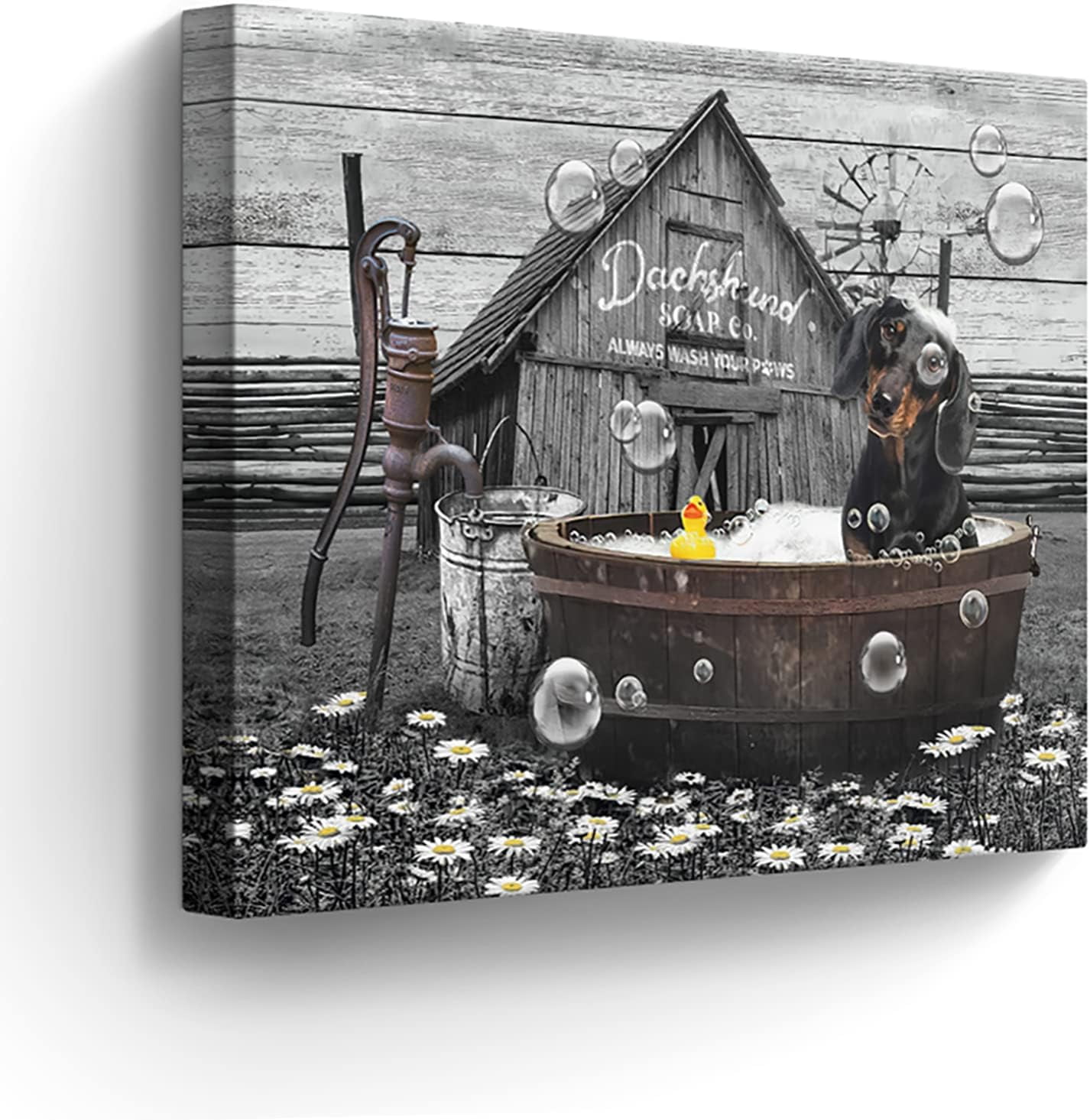 AEFER Dachshund Dog in Bathtub Wall Art Funny Dog Pictures Wall Decor ...
