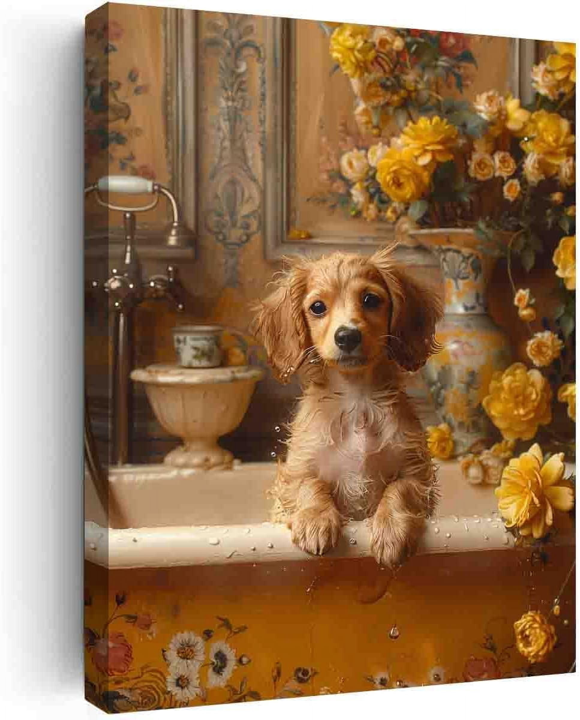 AEFER Dachshund Pup in Bathtub,Bathroom Wall Art,Animal Bathroom Art ...