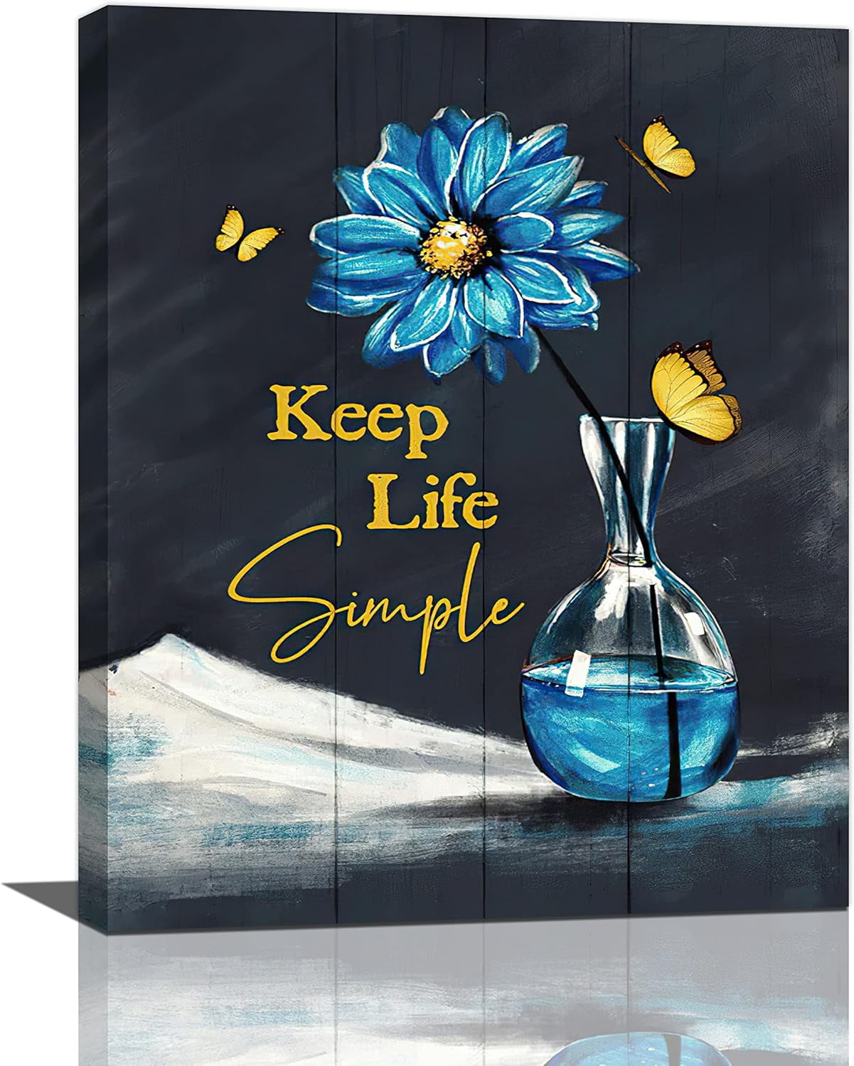 AEFER Daisy Bathroom Decor Wall Art Blue Daisy Butterfly Pictures Wall