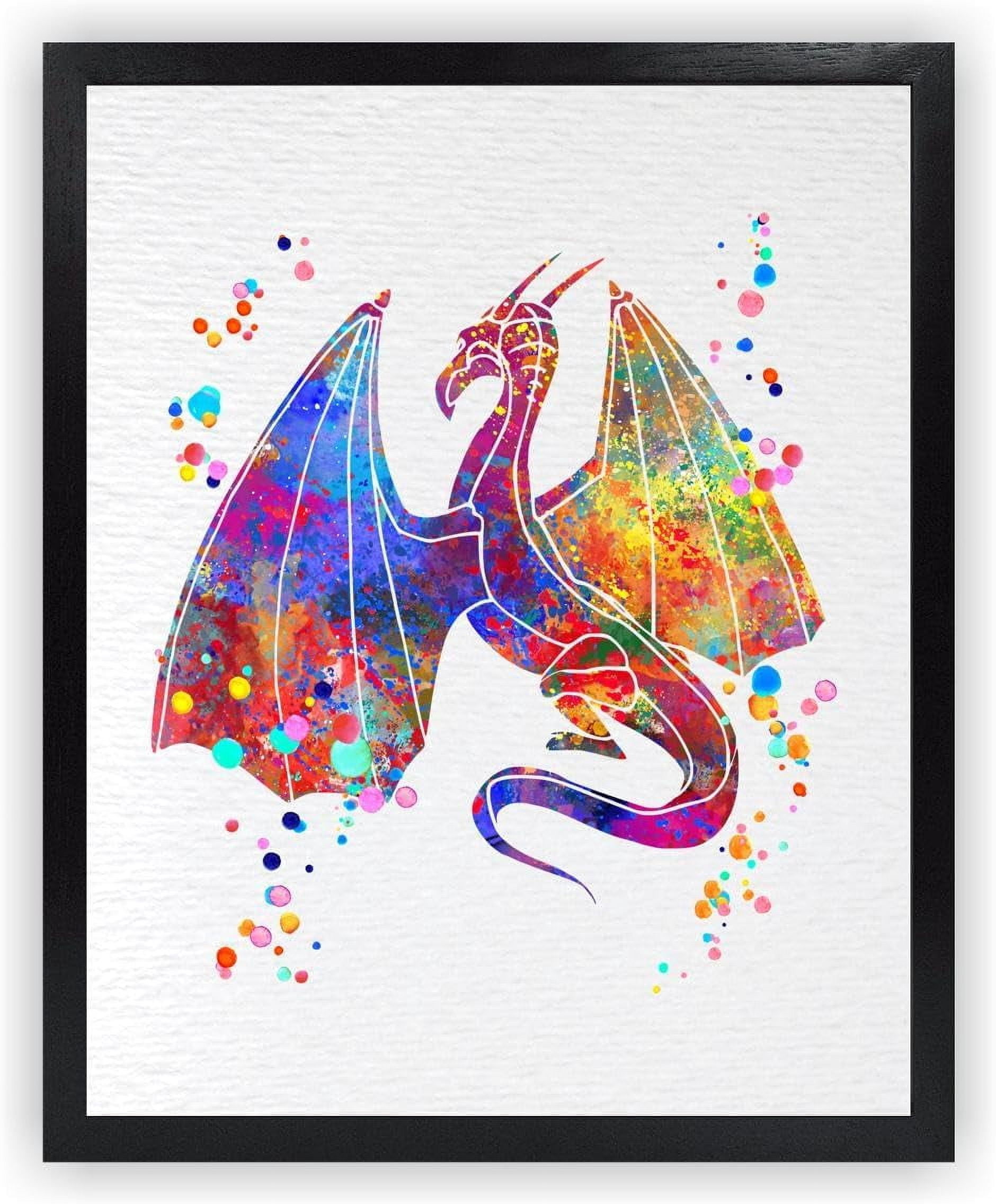 AEFER Dragon Fantasy Medieval Watercolor Art Print Poster Wall Art ...