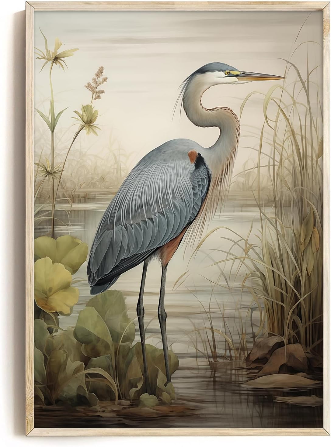 AEFER Egret Canvas Wall Art Blue Heron Picture Watercolor Bird Heron ...