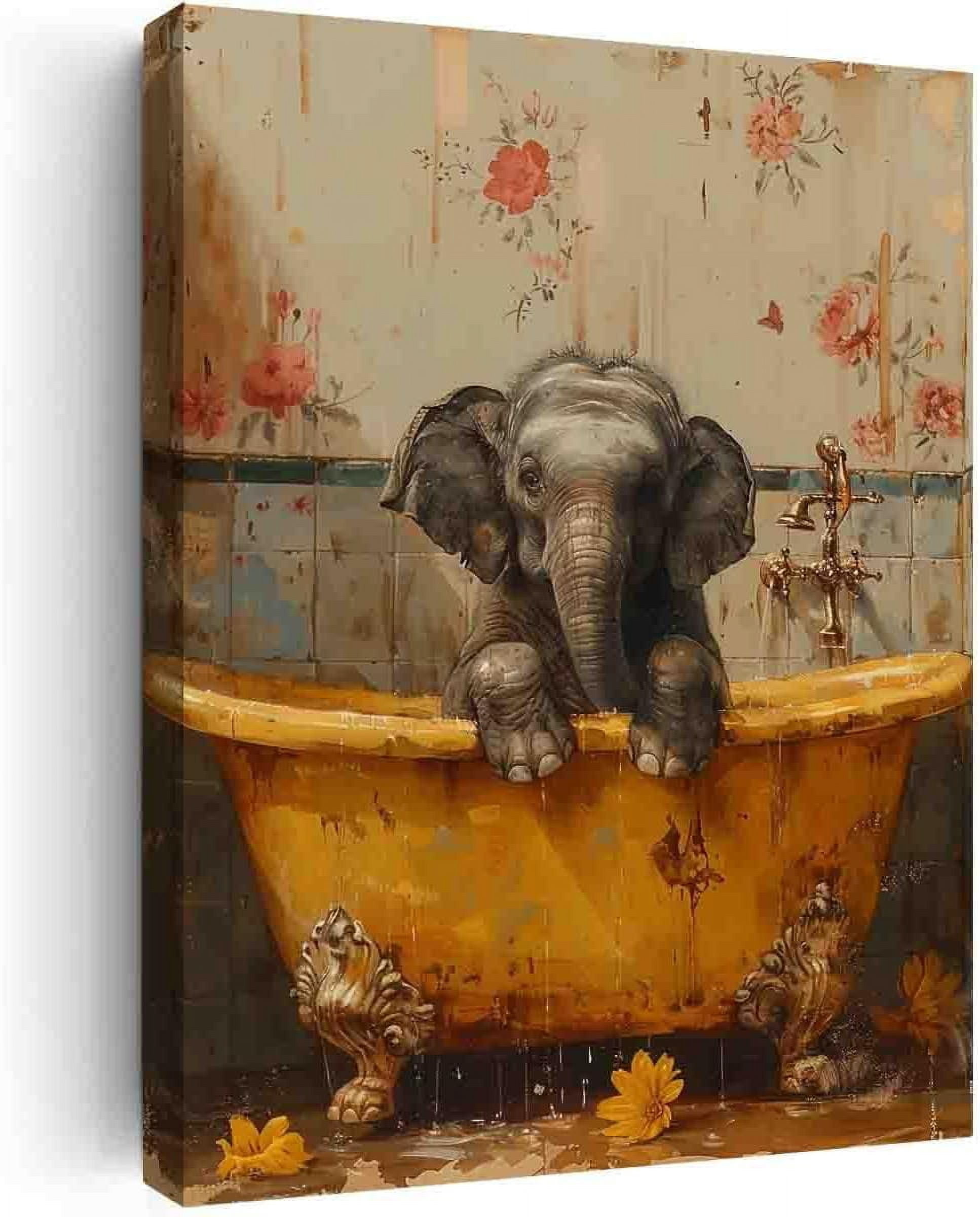 AEFER Elephant in Bathtub,Bathroom Wall Art,Animal Bathroom Art ...