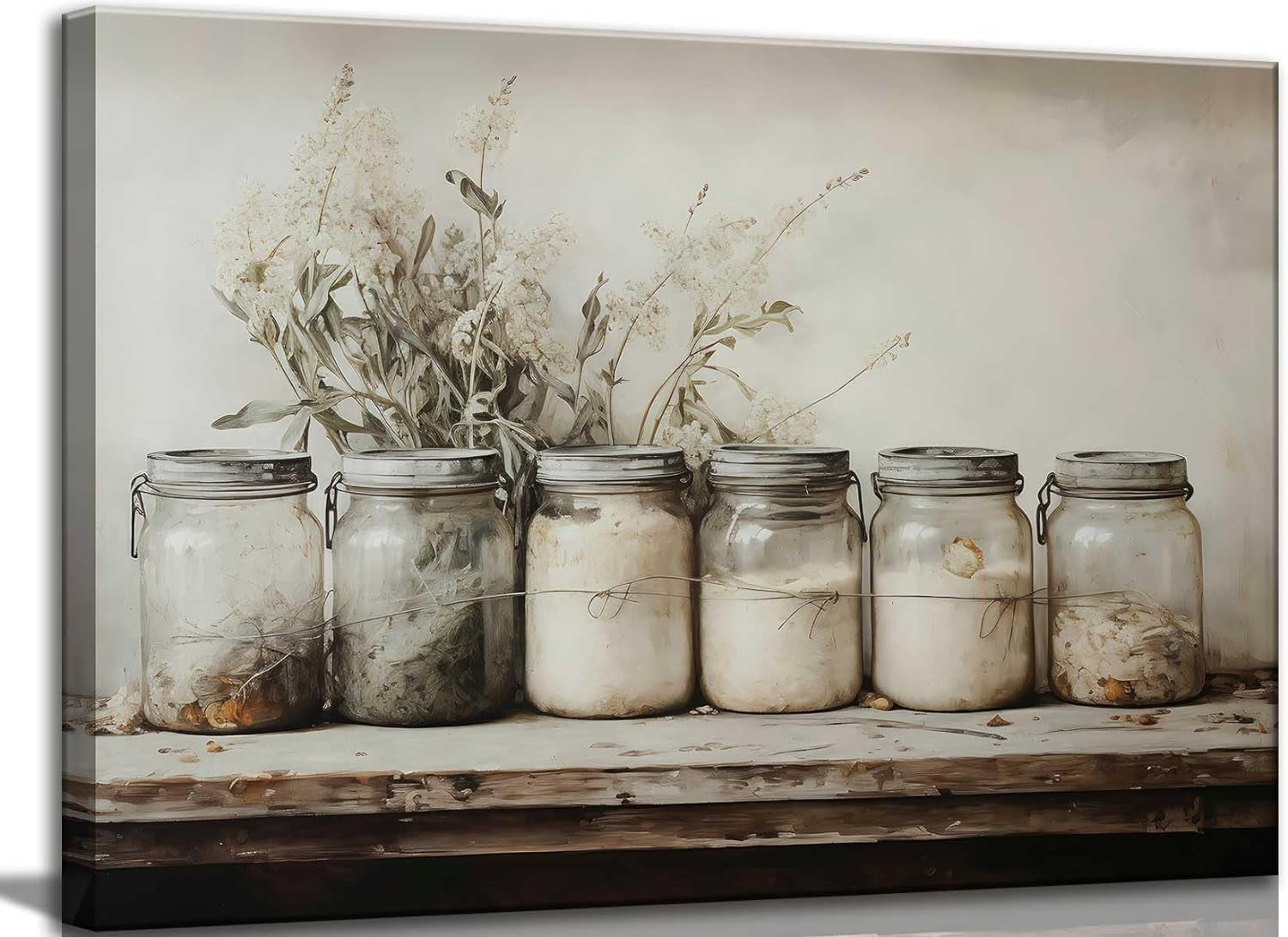 AEFER Farm Kitchen Canvas Wall Art Rustic Vintage Country Mason Jar