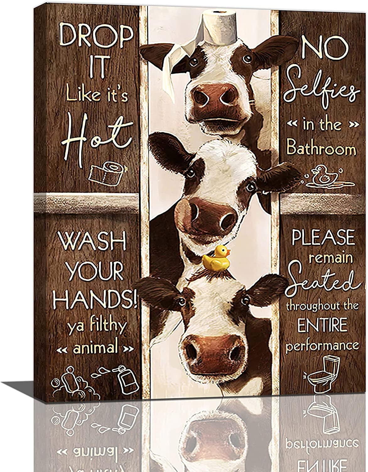 AEFER Farmhouse Bathroom Decor Wall Art Rustic Cow Pictures Funny ...