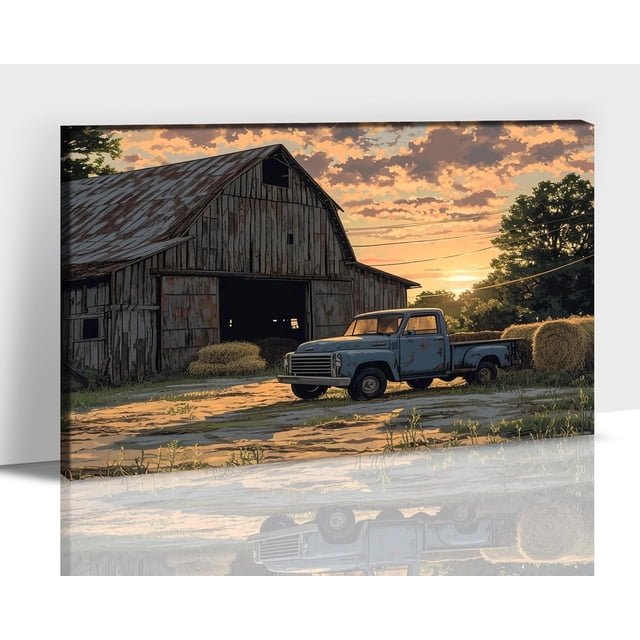 AEFER Farmhouse Canvas Wall Art, Vintage Barn and Old Truck Picture ...