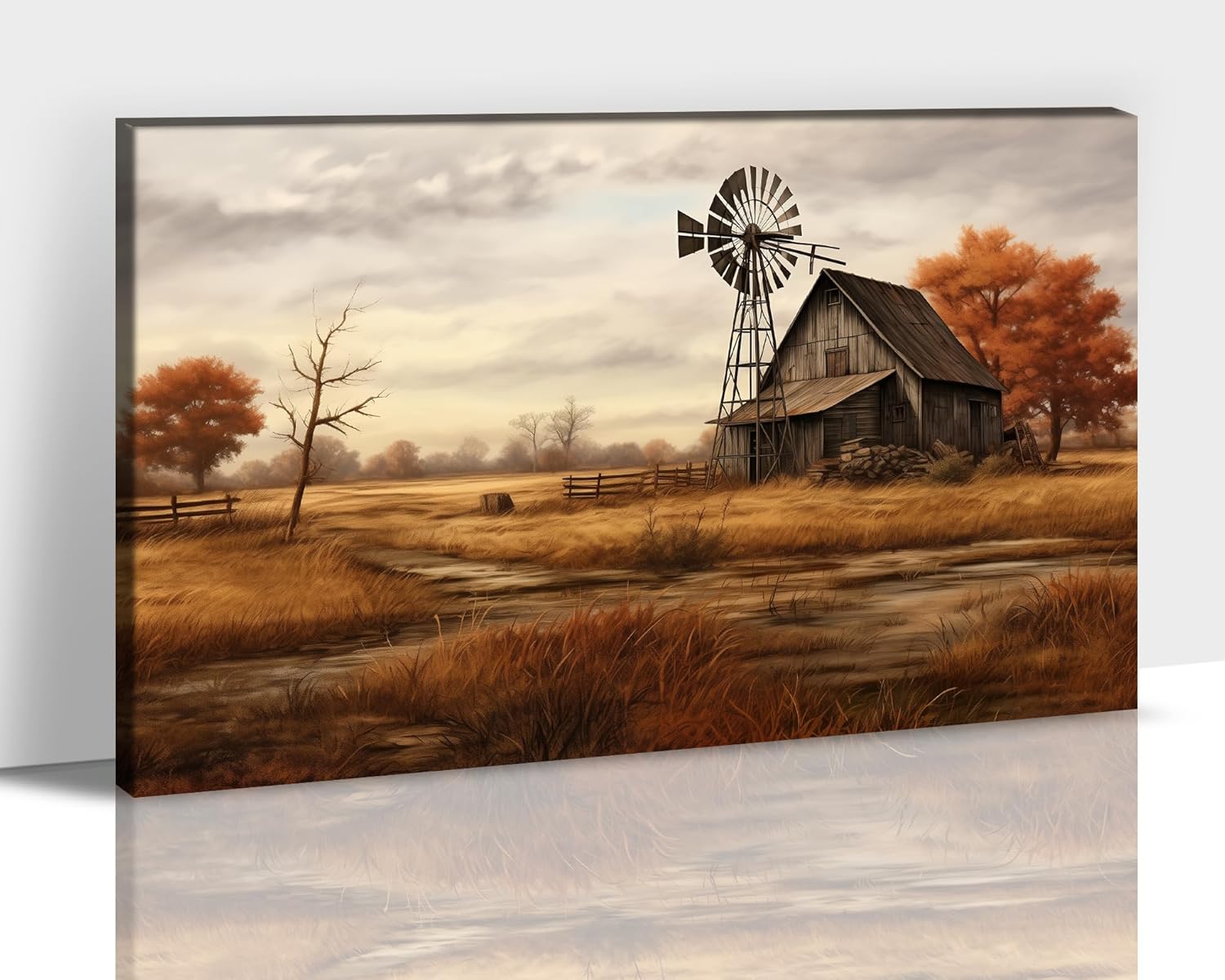 AEFER Farmhouse Canvas Wall Art, Vintage Barn and Windmill Picture ...