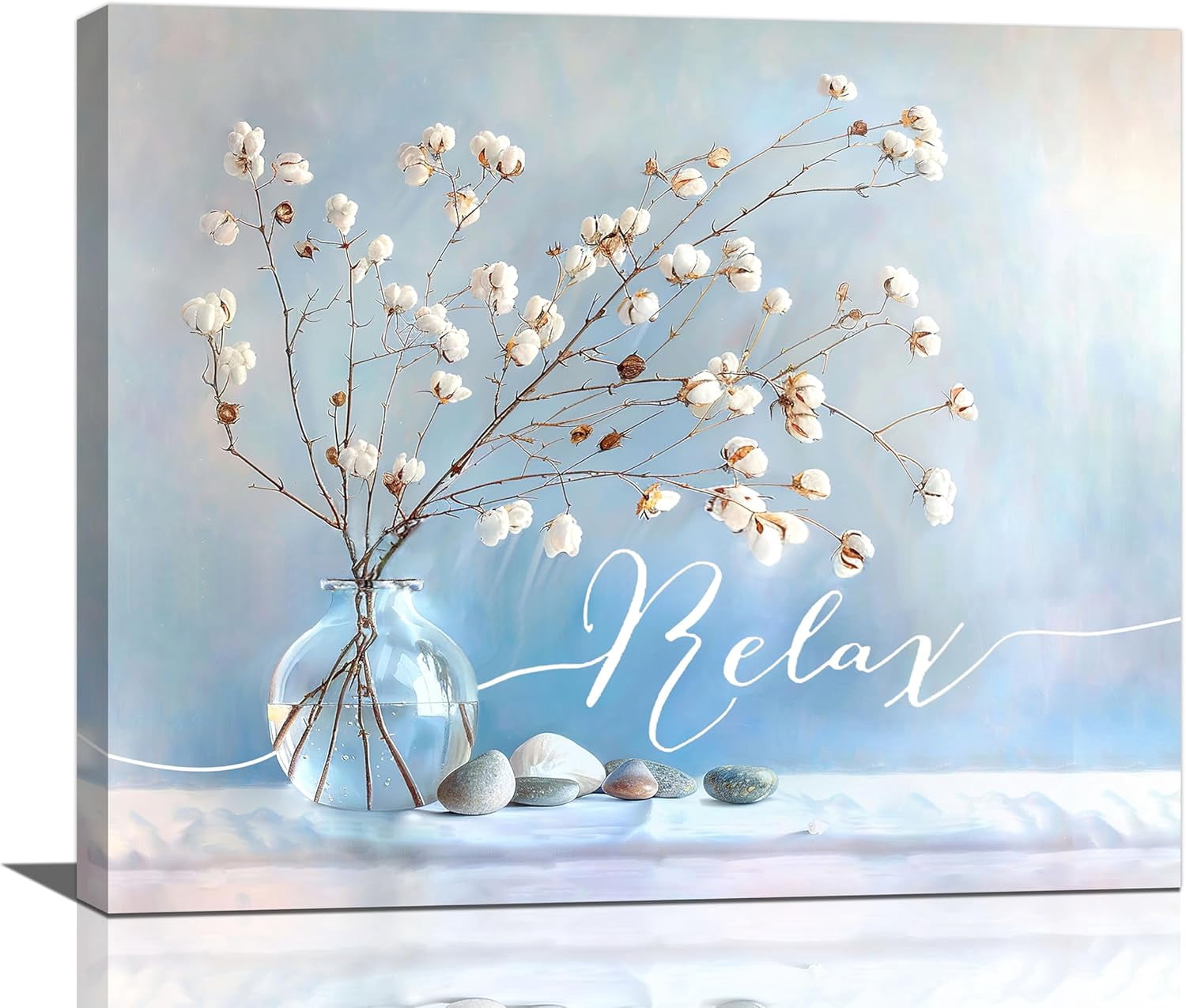 AEFER Farmhouse Cotton Flower Bathroom Wall Art Rustic White Floral ...