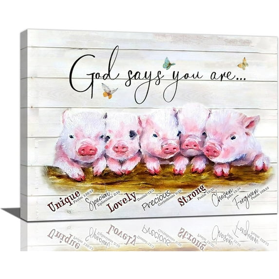 AEFER Farmhouse Pig Wall Art God Says You Are Wall Decor Country Rustic Print Painting Animals Pictures Modern Home Artwork Decor for Bathroom Living Room Bedroom Unframe: 24x20in