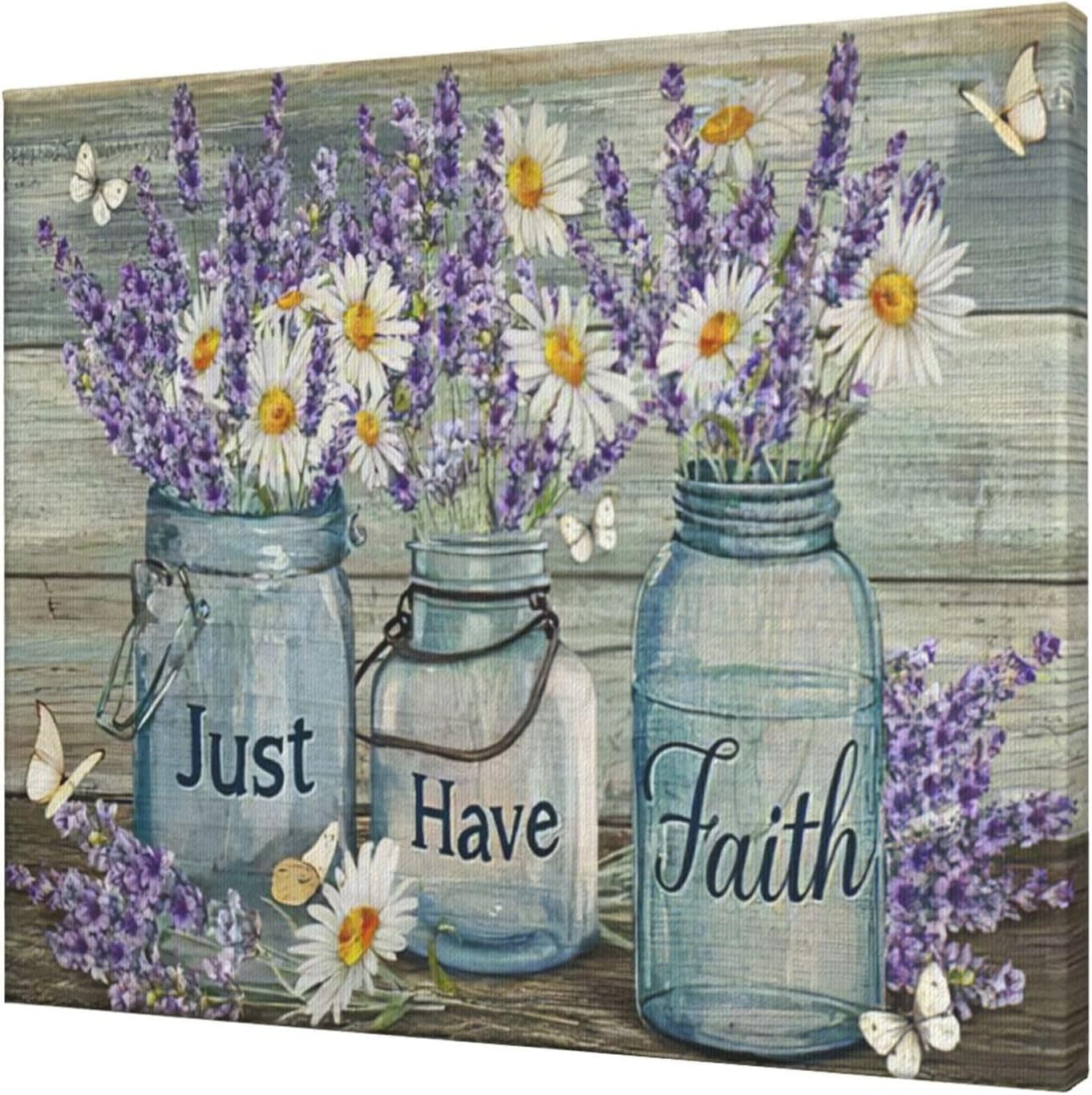 AEFER Farmhouse Purple Flower Bathroom Decor Wall Art Faith Butterfly ...