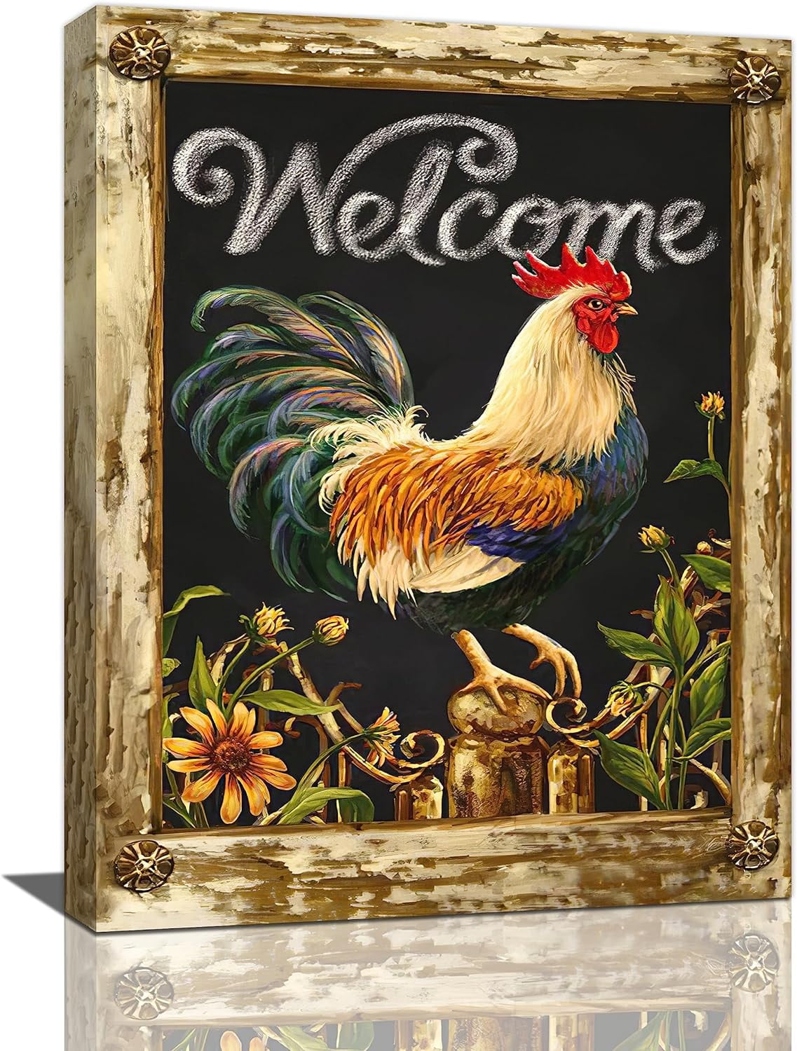AEFER Farmhouse Rooster Wall Art Rustic Farm Chicken Pictures Wall ...