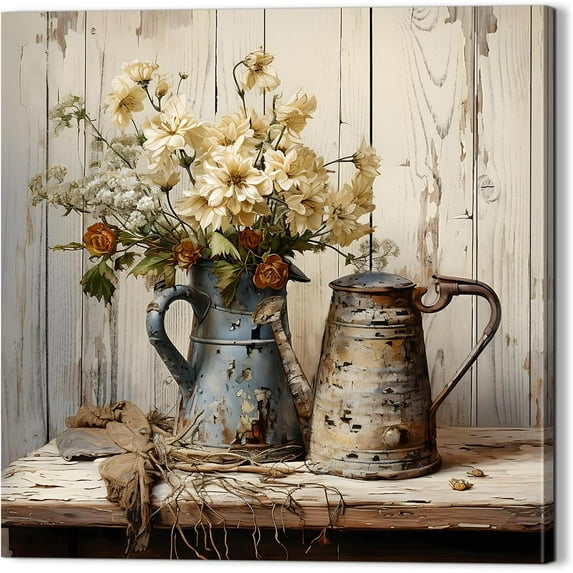 AEFER Farmhouse vintage rustic wall decor, floral wall art modern home artwork Unframe: 24x16inch(60x40cm)