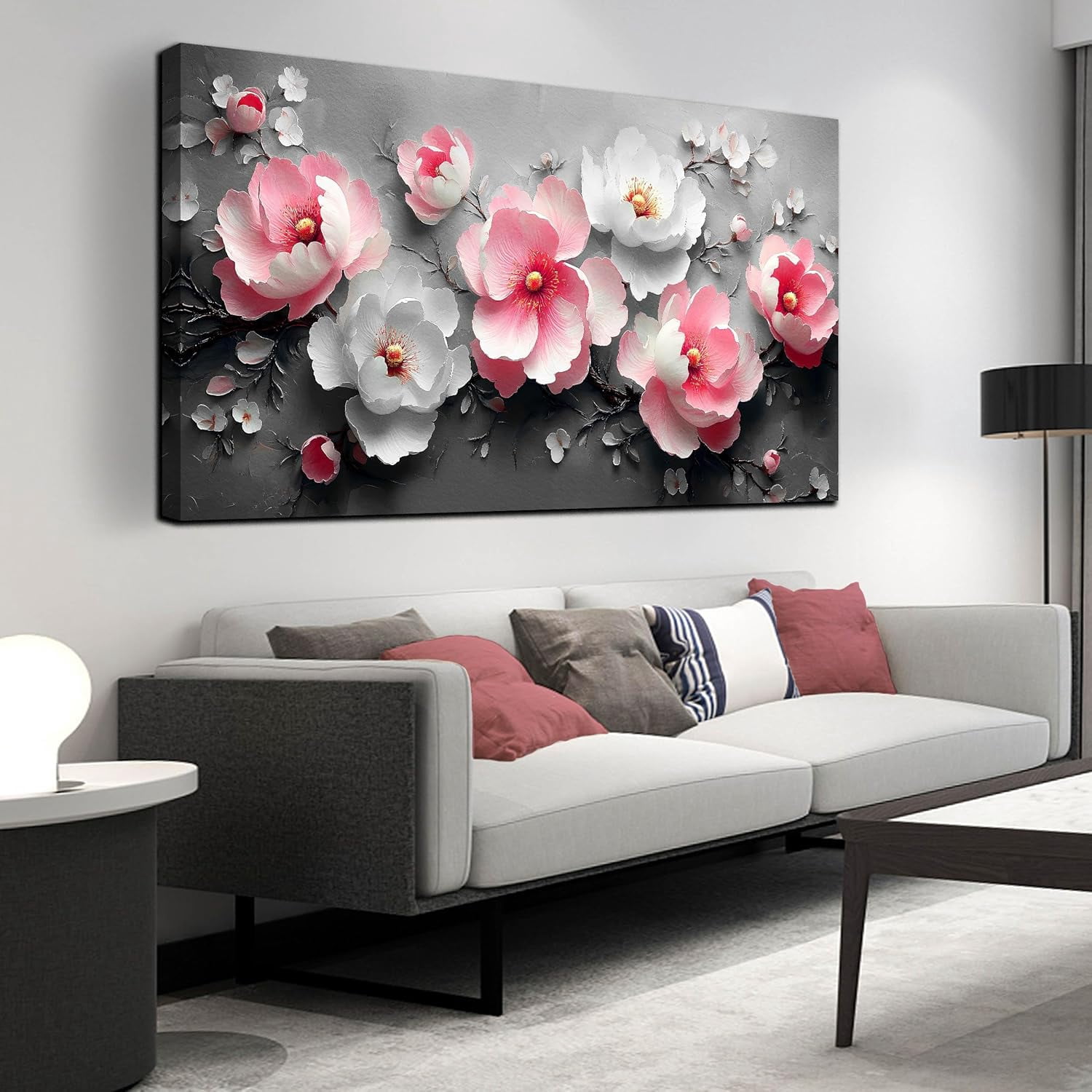 AEFER Flower Canvas Wall Art for Living Room - Pink and White Room ...