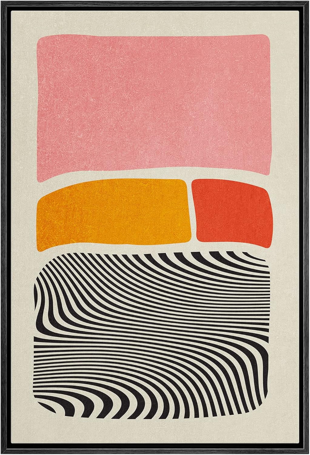 AEFER Framed Canvas Print Wall Art MidCentury Modern Vibrant Wave Color Blocks Abstract Shapes