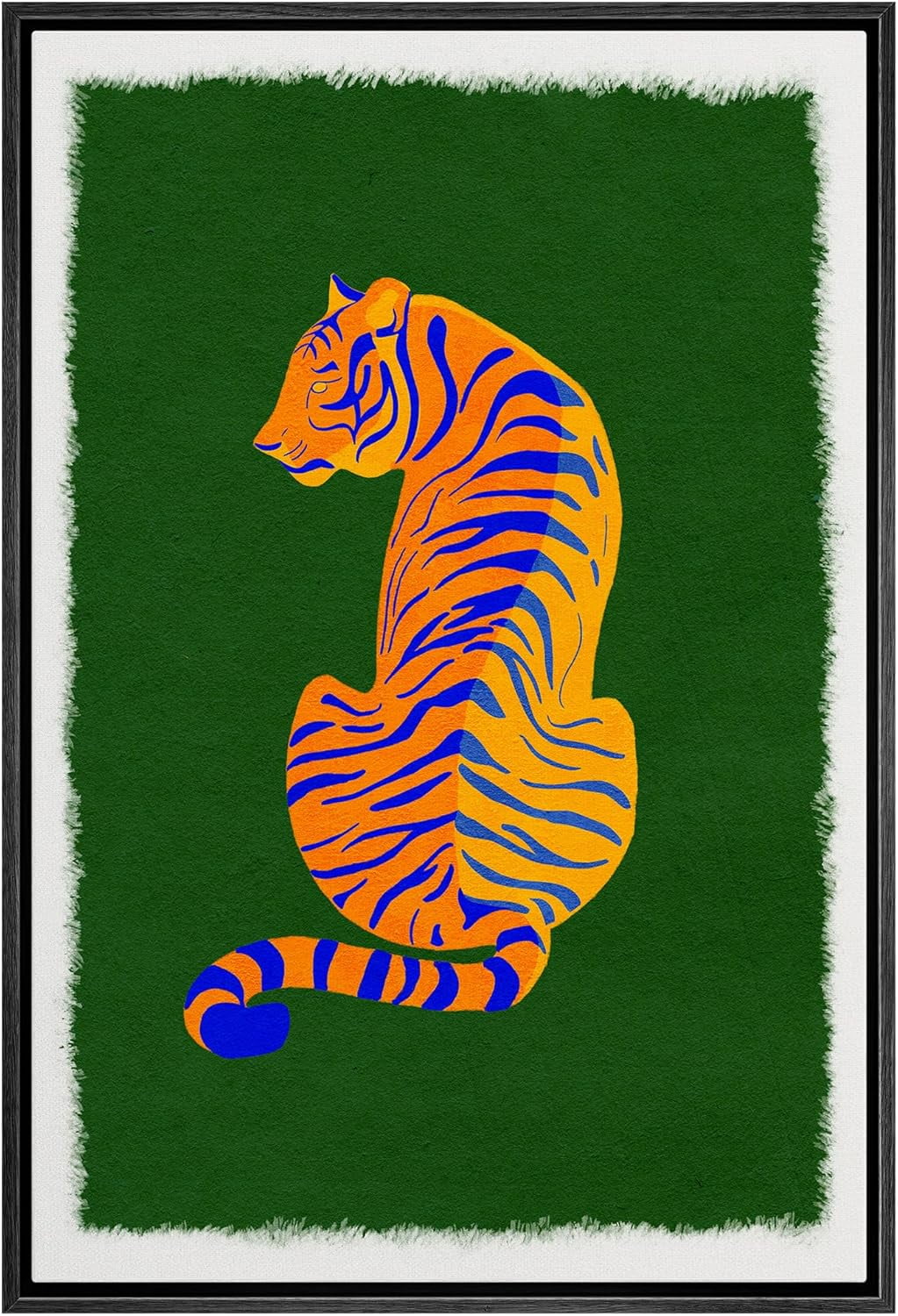 AEFER Framed Canvas Print Wall Art Navy Blue Orange Jungle Safari Tiger