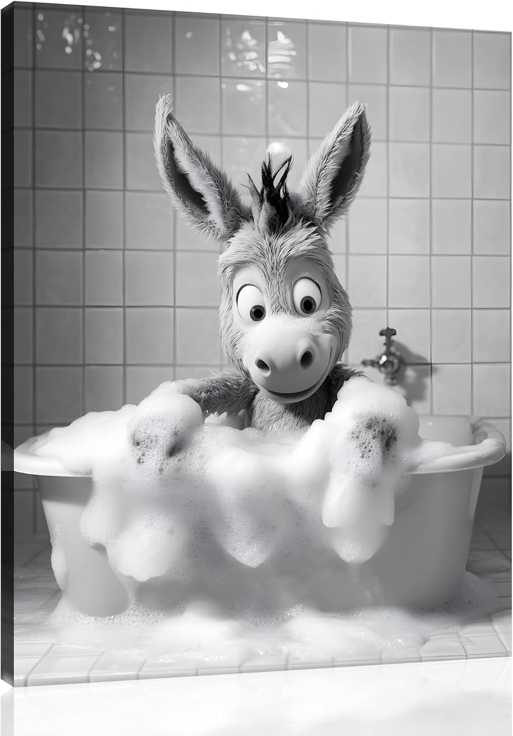 AEFER Funny Animal Bathroom Canvas Wall Art Black and White Animal ...