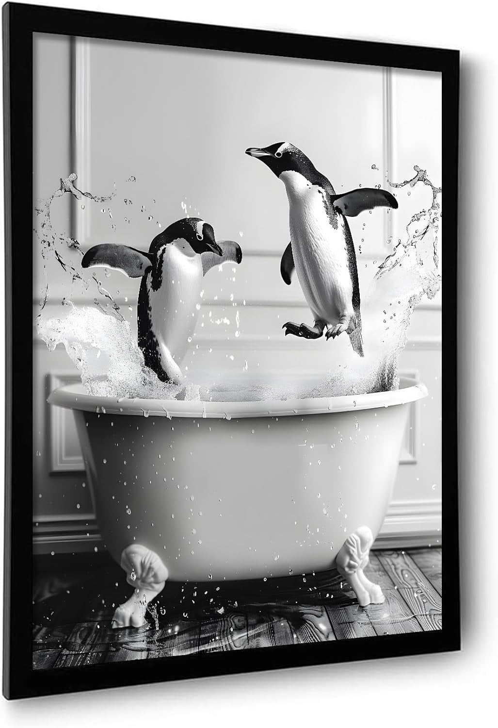 AEFER Funny Bathroom Wall Art Black and White Canvas Wall Art Penguin ...