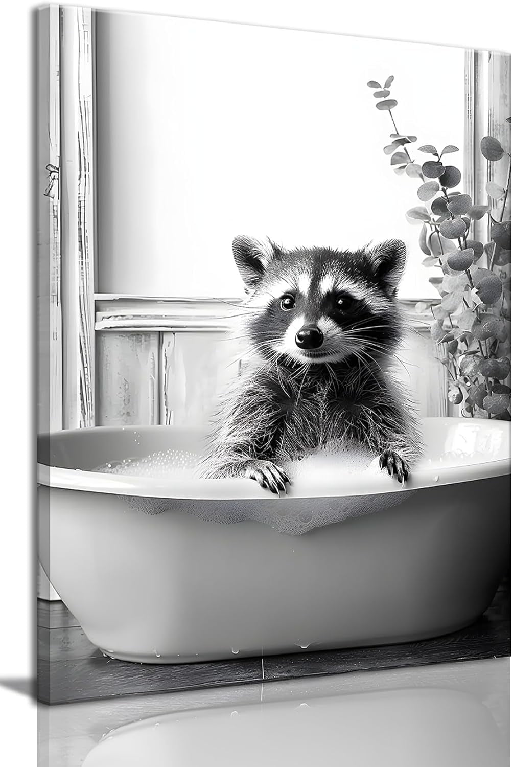 AEFER Funny Bathroom Wall Art Black and White Canvas Wall Art Raccoon ...