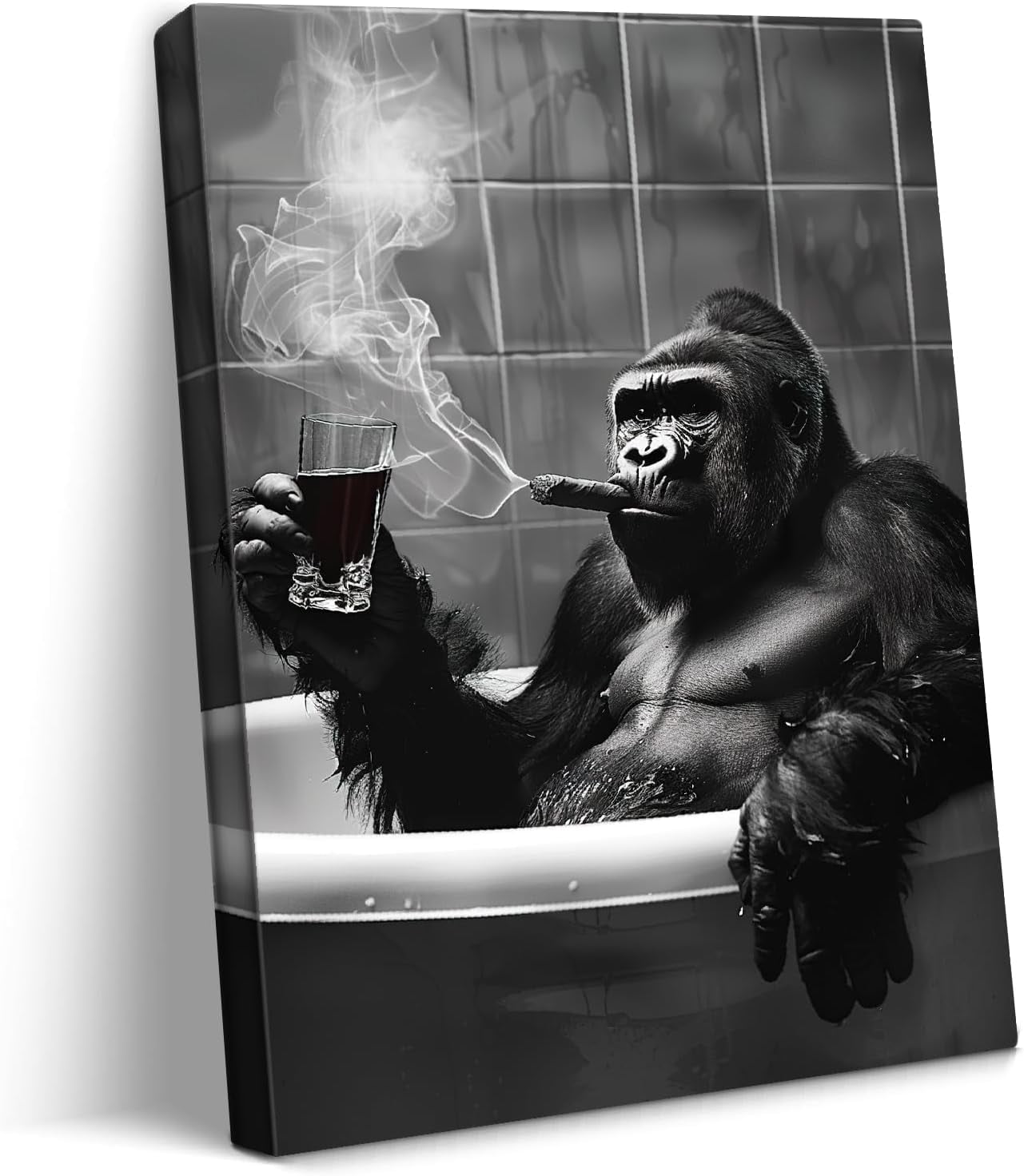 AEFER Funny Bathroom Wall Art Black and White Playful Gorilla Thinking ...