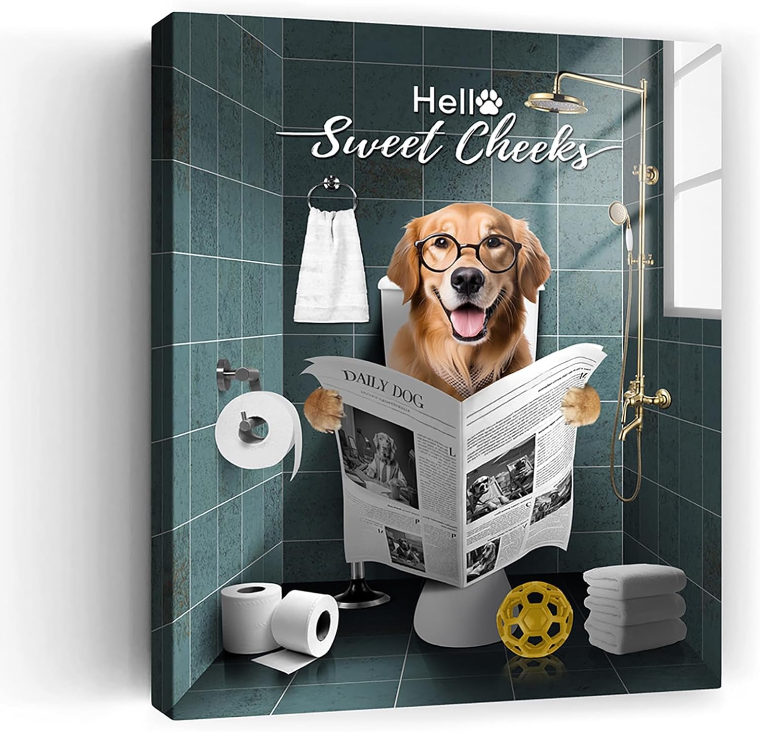 AEFER Funny Bathroom Wall Art Dog Bathroom Pictures Wall Decor Golden ...