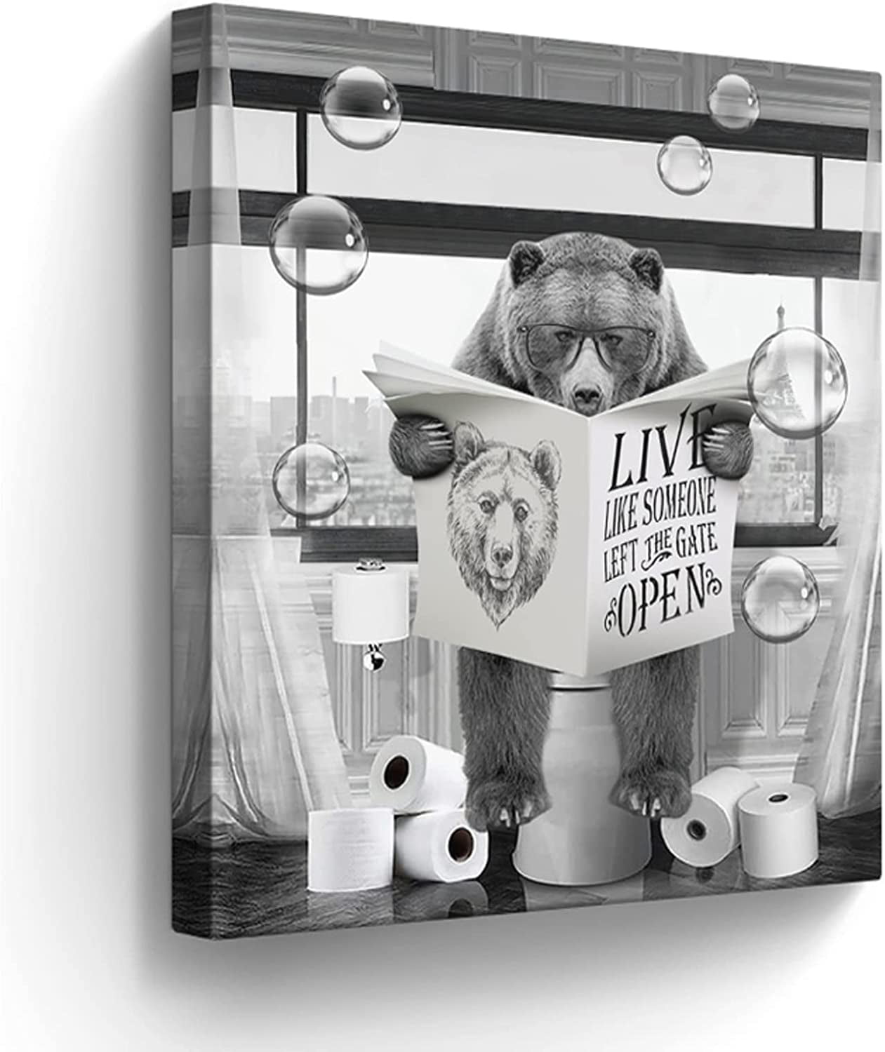 AEFER Funny Bears Canvas Wall Art Black and White Pictures Farmhouse ...