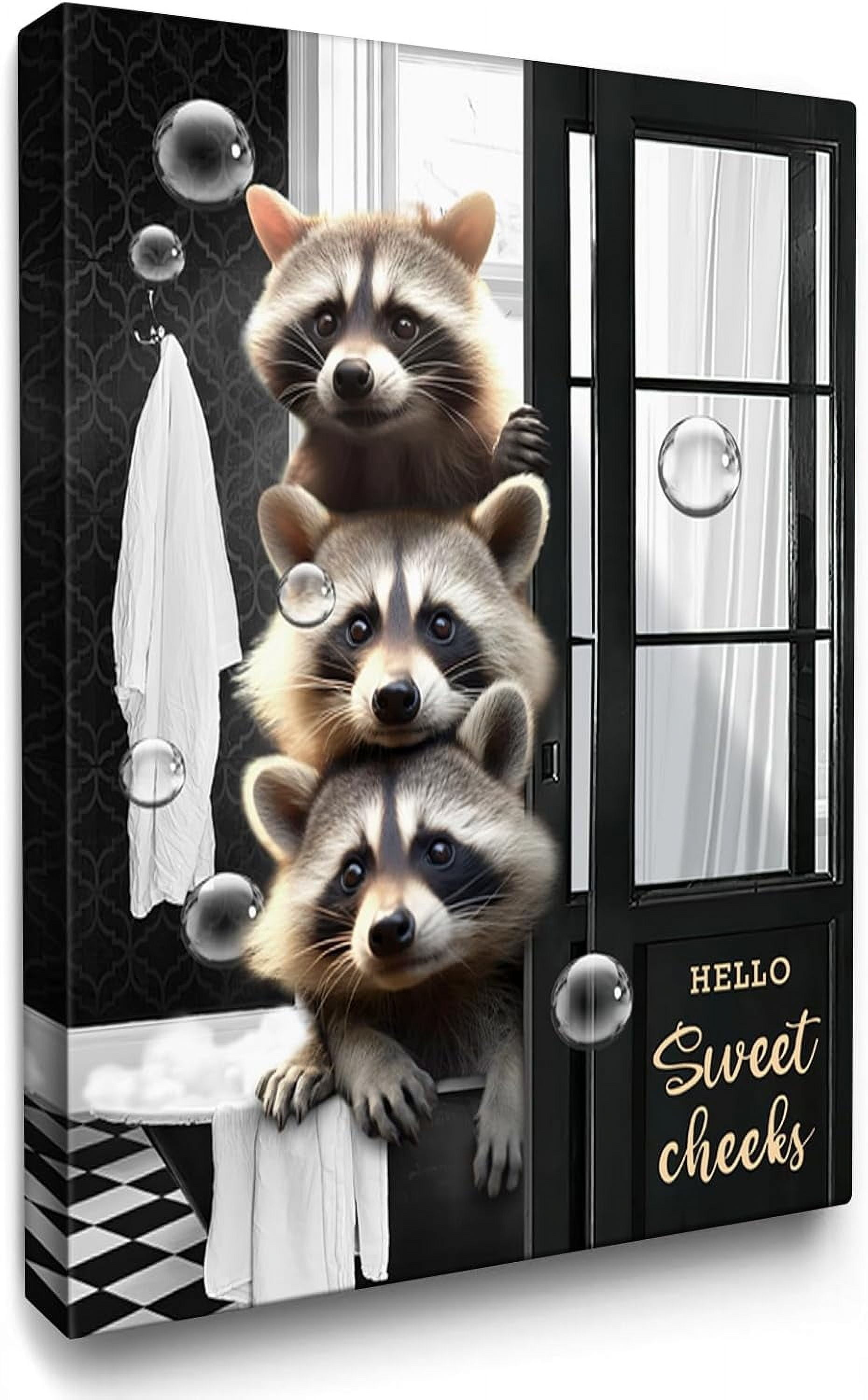AEFER Funny Raccoon Bear Bathroom Decor Wall Art Cute Raccoon in ...