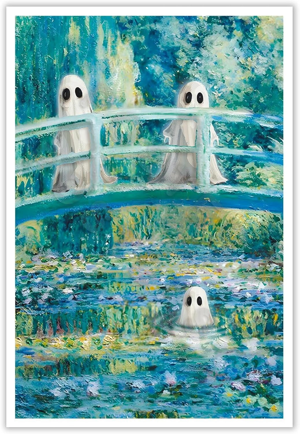 AEFER Funny Vintage Halloween Decor Monet Waterlily Ghost Canvas Wall ...