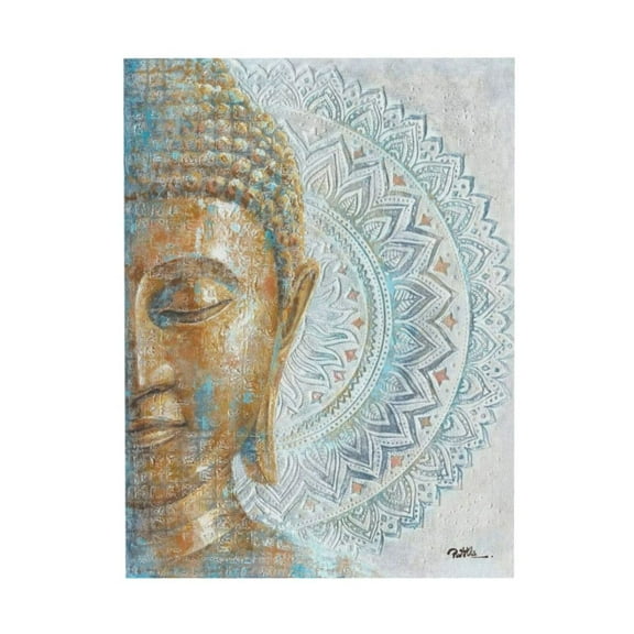 AEFER Gold Buddha Canvas Wall Art: 3D Textured Mandala Flower Blossom Buddha Painting Zen Print Picture on Blue for Yoga Meditation Room Bedroom Unframed and 12"x16"