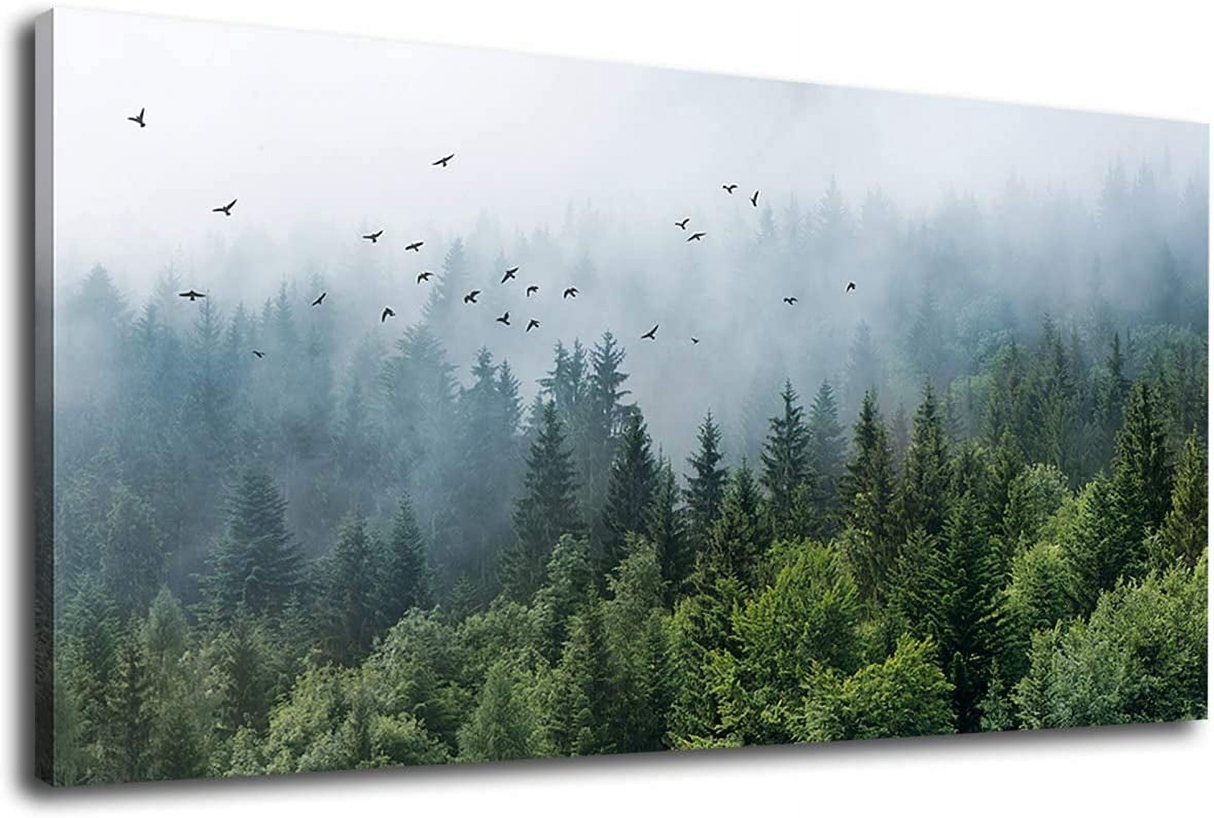 AEFER Green Forest Wall Art Tropical Forest Mountain Bird Contemporary ...