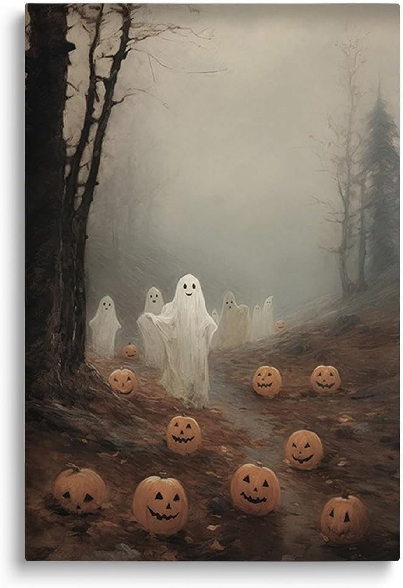 AEFER Halloween Ghost Print, Spooky Haunted Forest Wall Art, Vintage ...