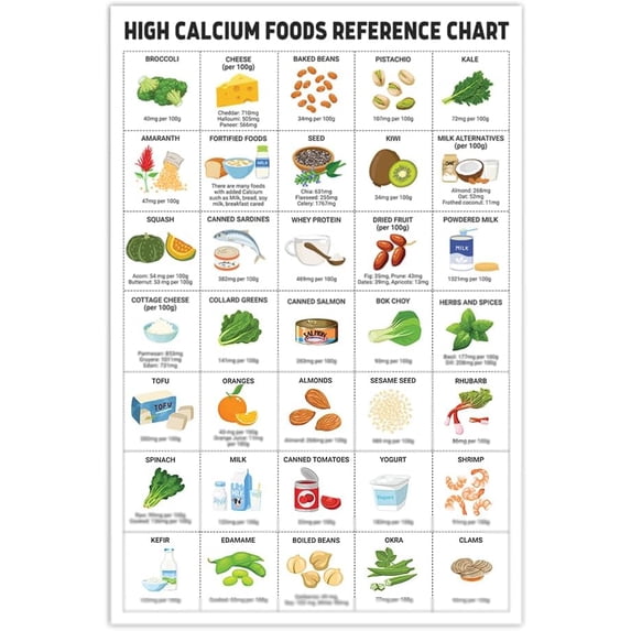 AEFER Healthy Food Poster -, High Calcium Reference, Patient Education ...