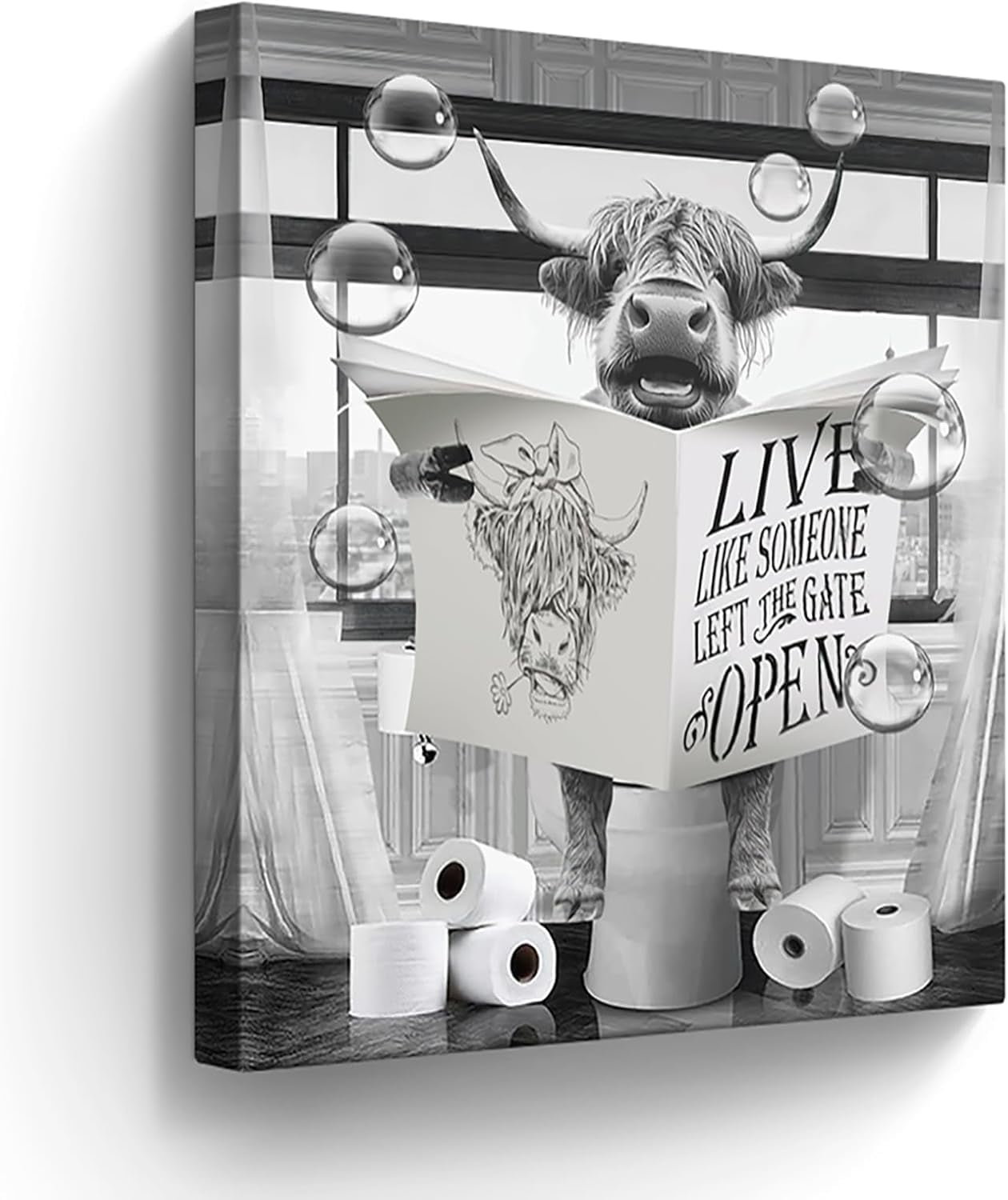 AEFER Highland Cow Canvas Wall Art Black and White Pictures Farmhouse ...