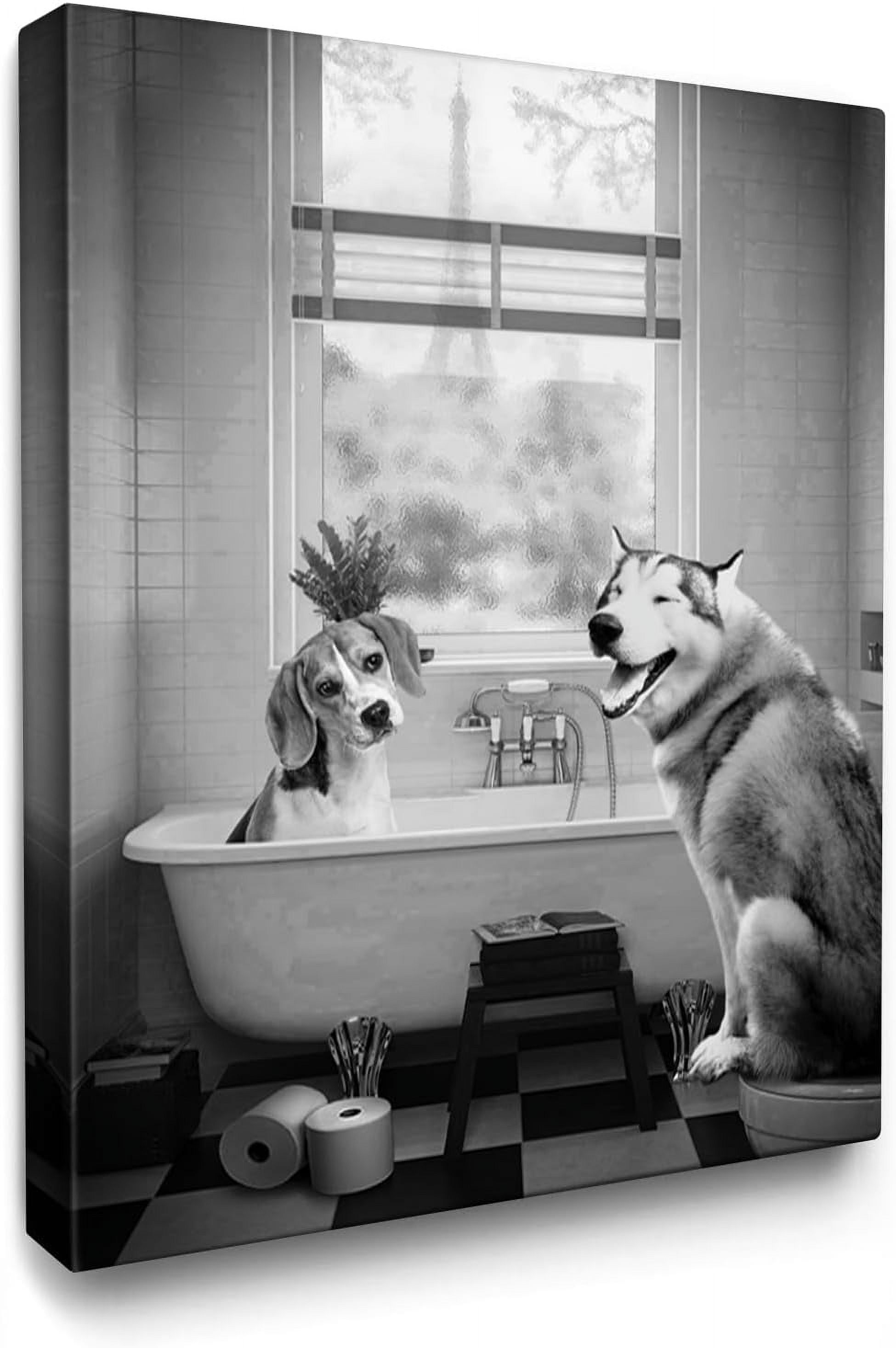 AEFER Husky and Beagle Dog Canvas Wall Art Bathroom Dog Painting Wall ...