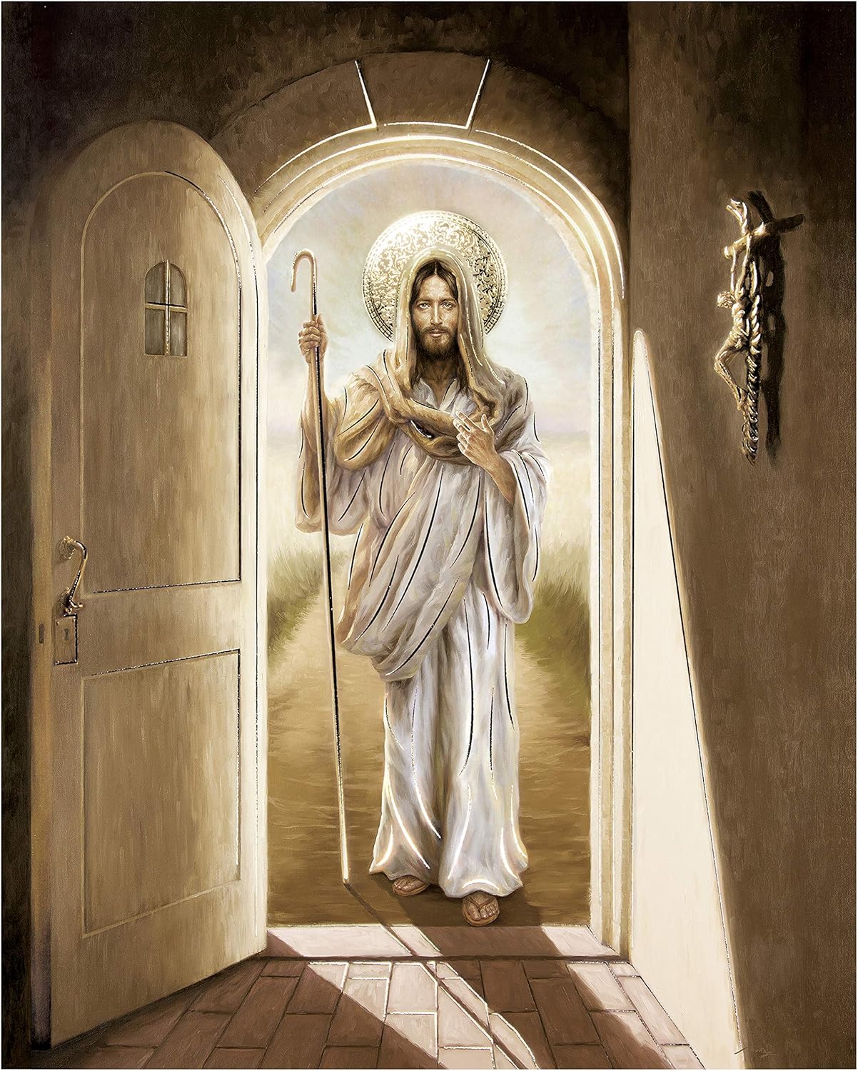 AEFER Jesus Christ Knocking at The Door Gold Foil - Religious Wall Art ...