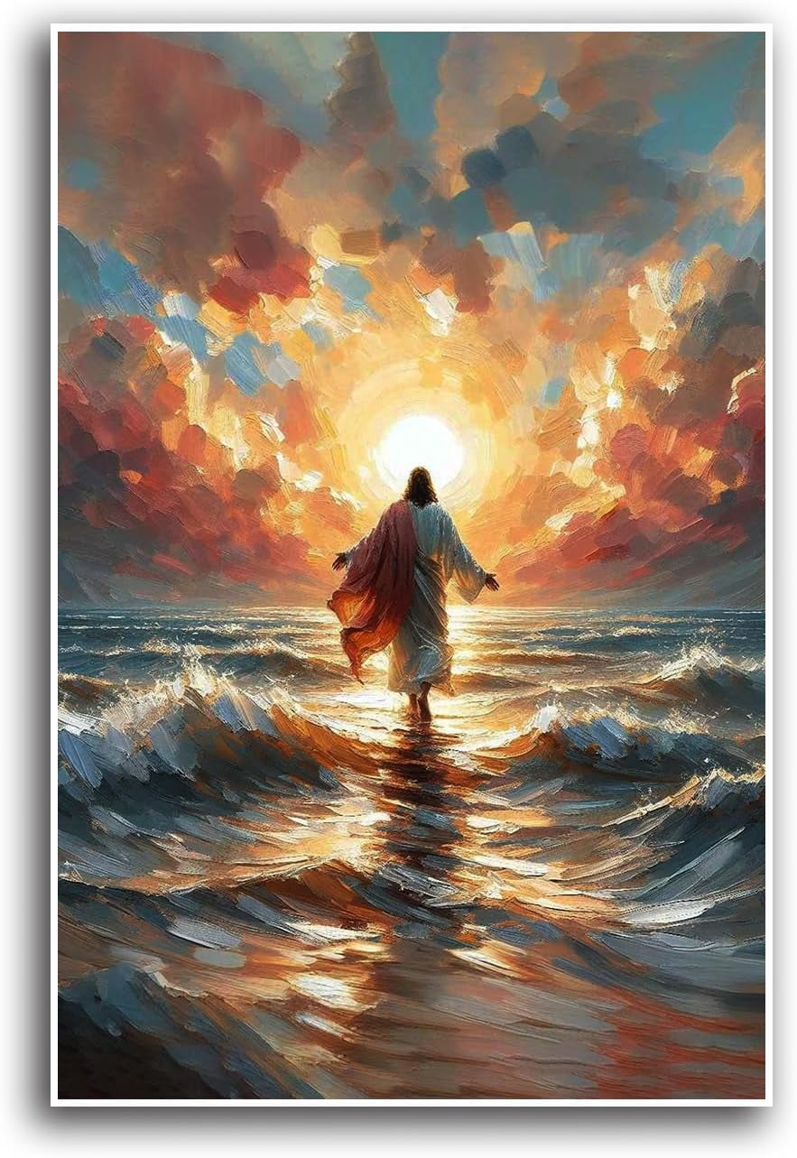 AEFER Jesus Walking on Water Canvas Wall Art Jesus Christ Religious ...