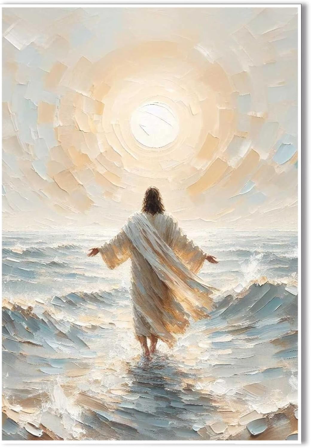 AEFER Jesus Walks on Water Printed Christ Wall Art Canvas Wall Poster ...