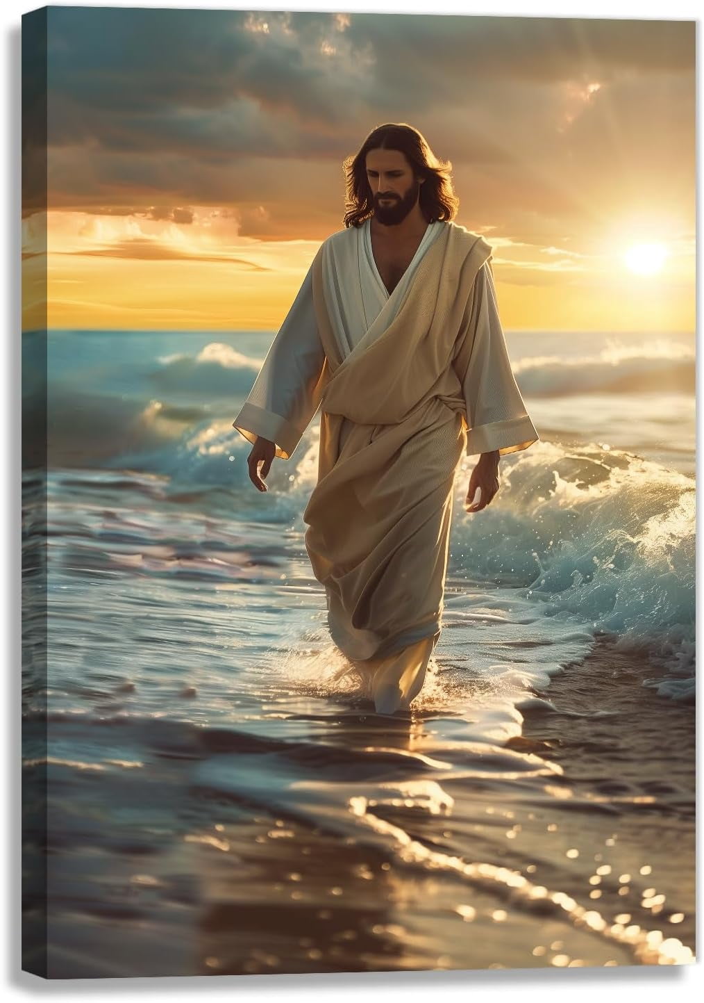 AEFER Jesus Wall Art Jesus Walking On Ocean Beach Canvas Print ...