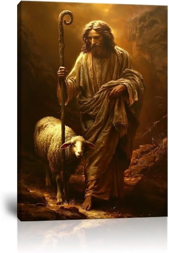AEFER Jesus and Lamb Canvas Wall Art God Picture Print Christian ...