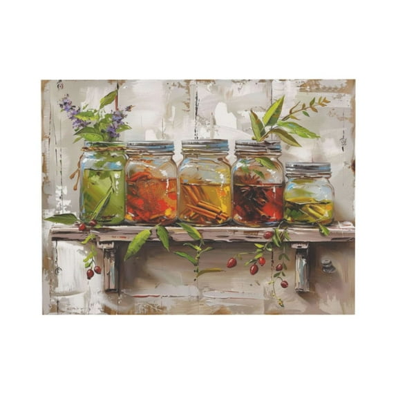AEFER Kitchen Abstract Wall Art Prints Colorful Food Spices Wall Decor Farmhouse Mason Jar Canvas Poster Pictures Painting Still Life Artwork Restaurant Dining Room Unframe: 18x12inch(45x30cm)