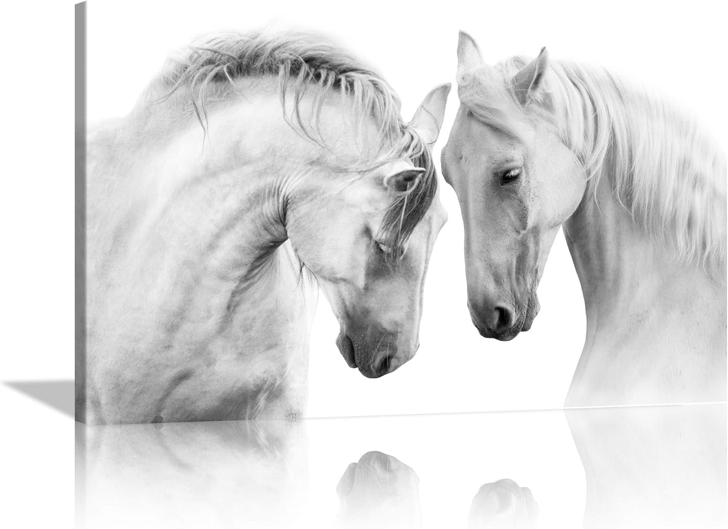 AEFER Large White Horses Canvas Wall Art Animal Art Black White Artwork ...