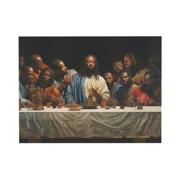 AEFER The Last Supper Wall Art Decor, African American Jesus Christ Last Supper Picture For Dining Room, Decoration Home Bedroom Wall Art Poster (Framed-3,16×24inch)