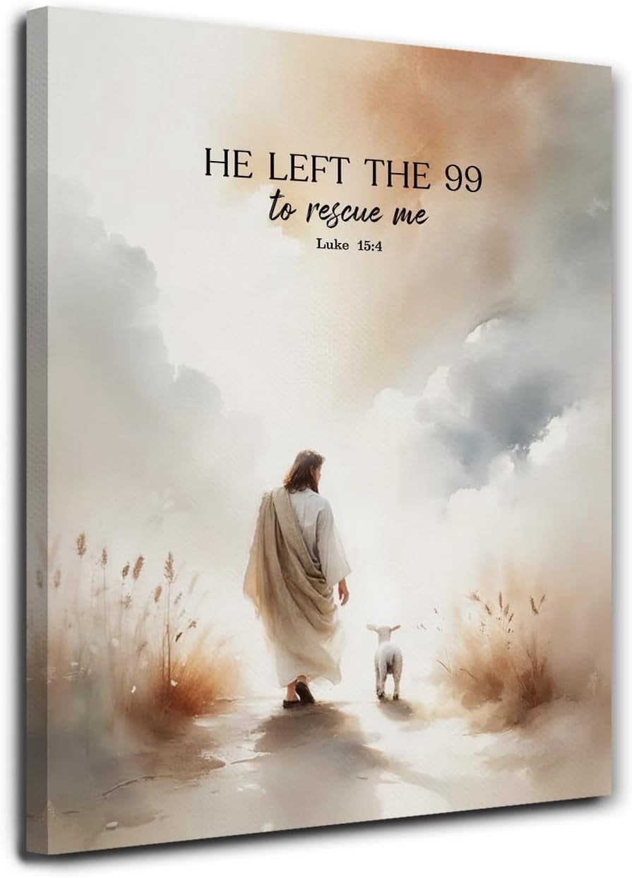 AEFER He Left The 99 to Rescue Me Christian Canvas Wall Art, Bible ...