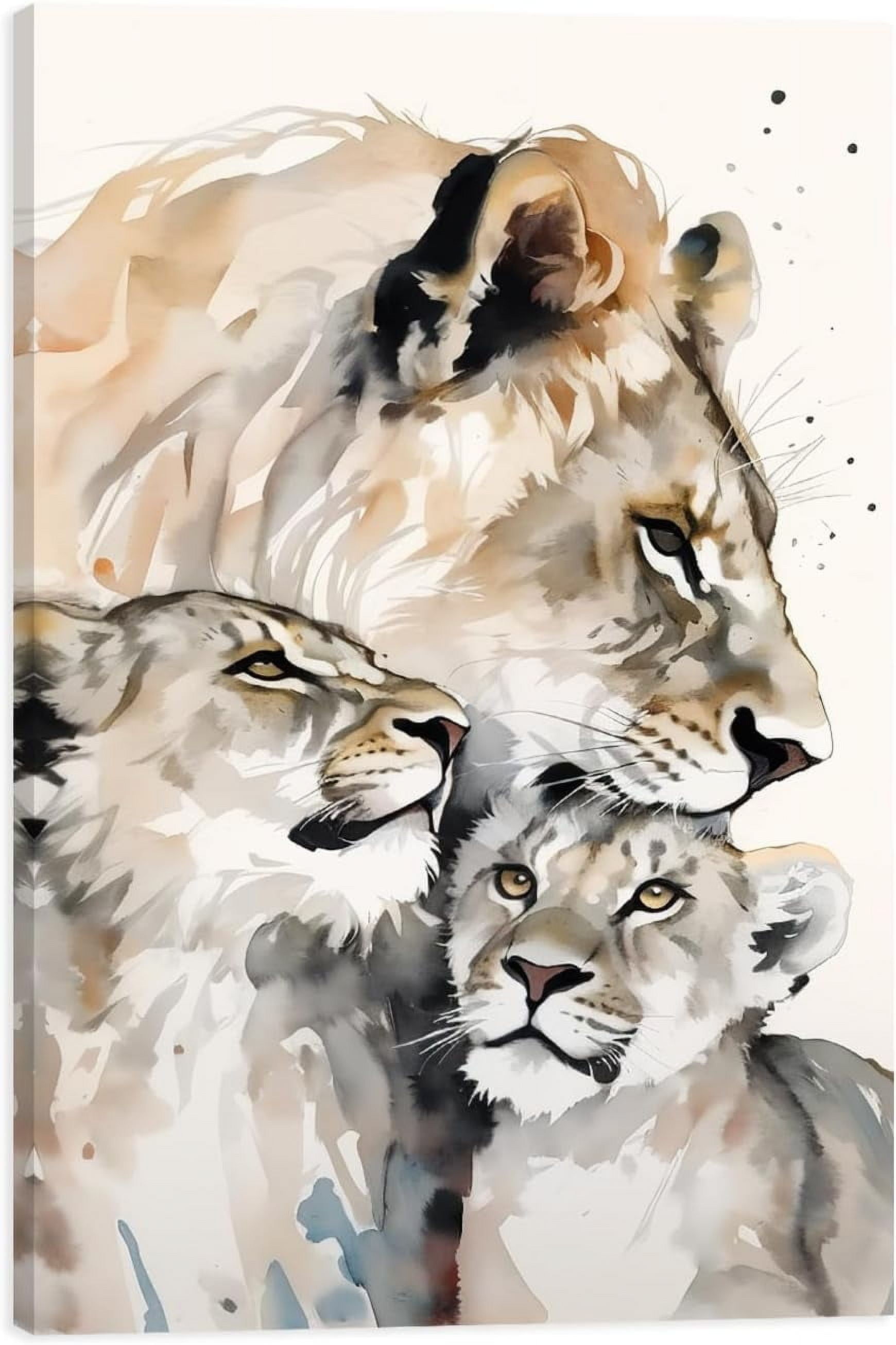 AEFER Lion Canvas Wall Art, Lioness and Cubs Painting Poster Modern