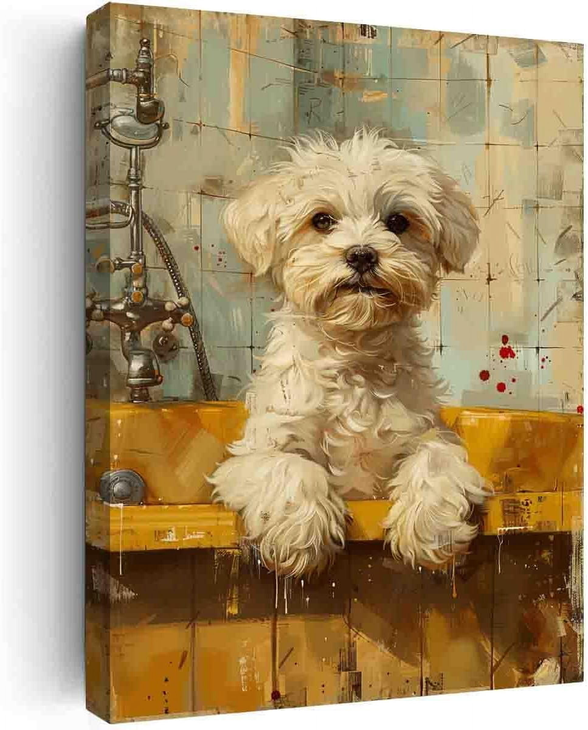 AEFER Maltese Dog in Bathtub,Bathroom Wall Art,Animal Bathroom Art,mens ...