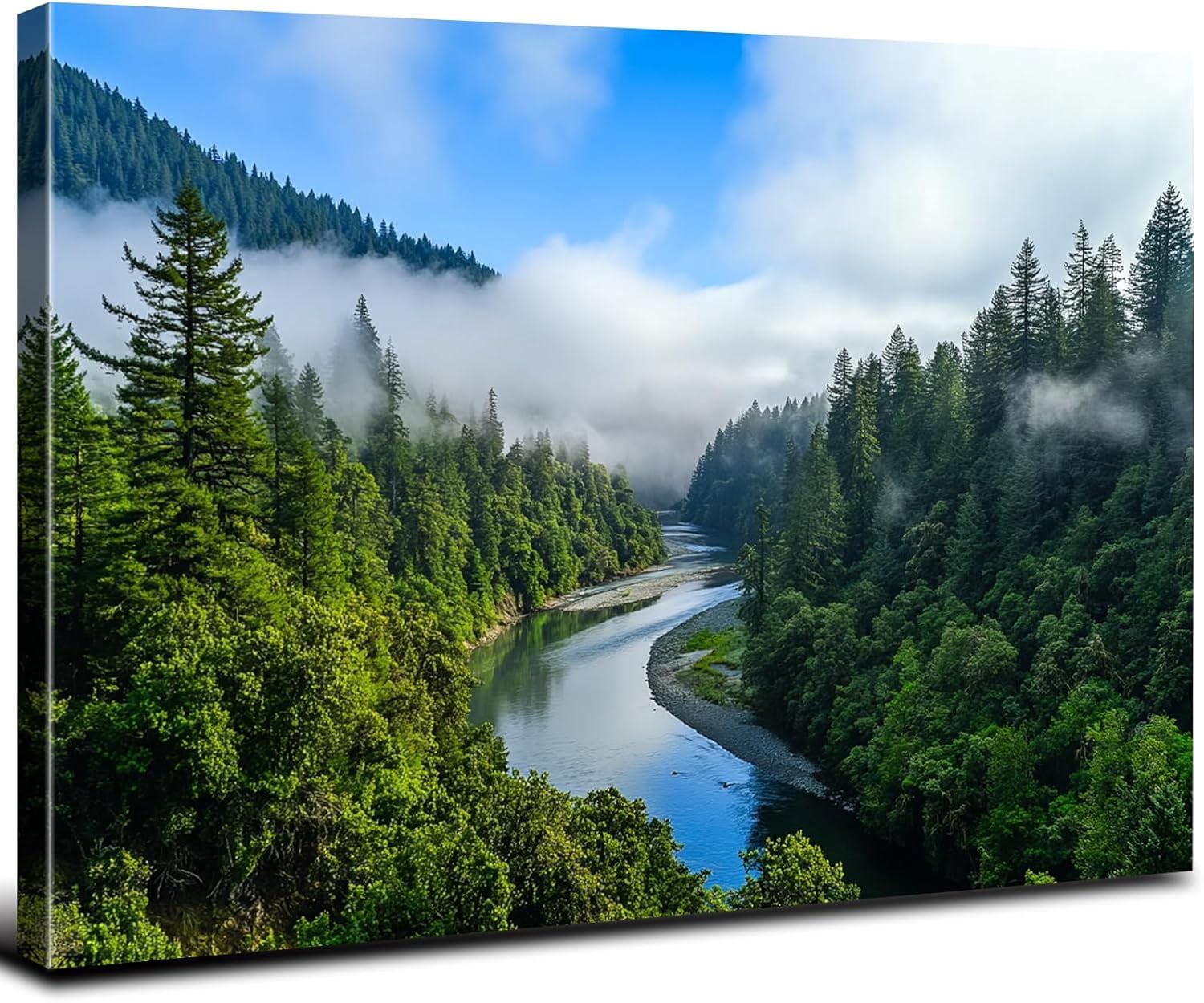 AEFER Misty Forest Canvas Wall Art Foggy Mountain Landscape Nature ...