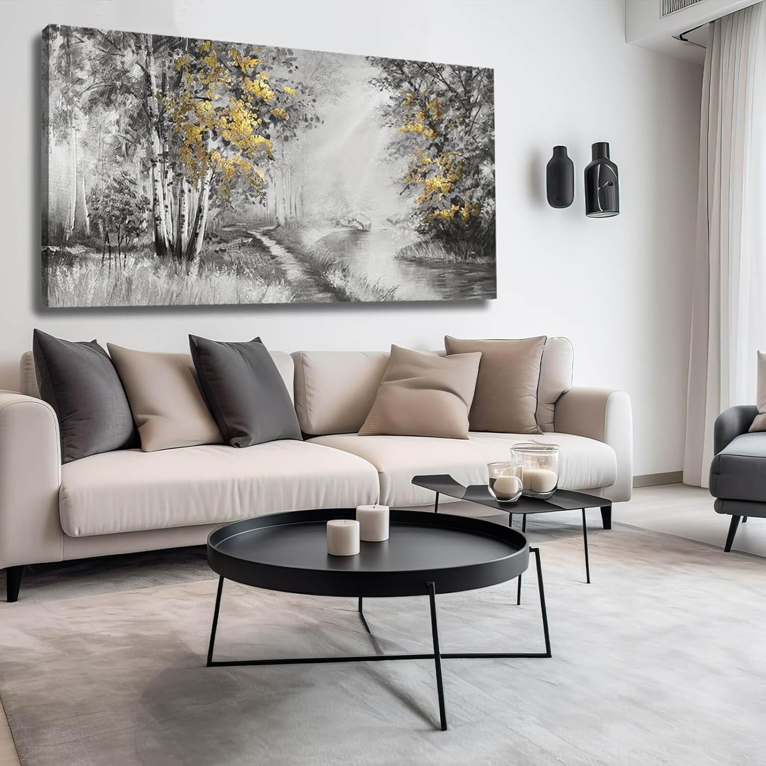 AEFER Misty Forest Wall Art/Living Room Wall Decorations/Black Art 24 x