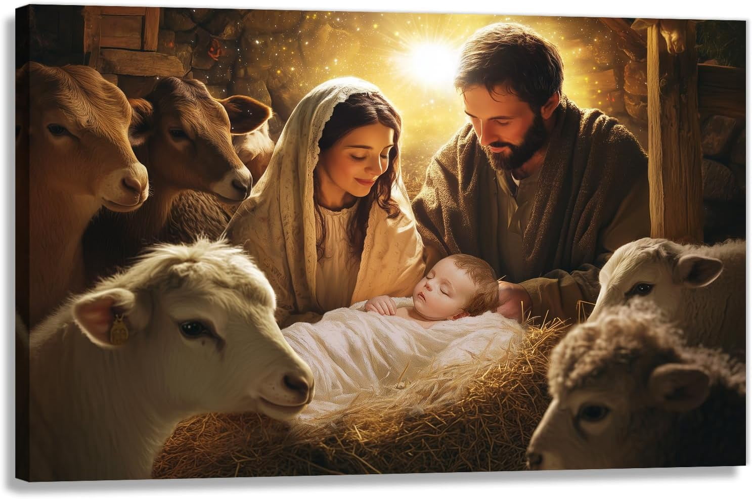 AEFER Nativity Wall Art Birth Of Christ Scene With Holy Family Art ...