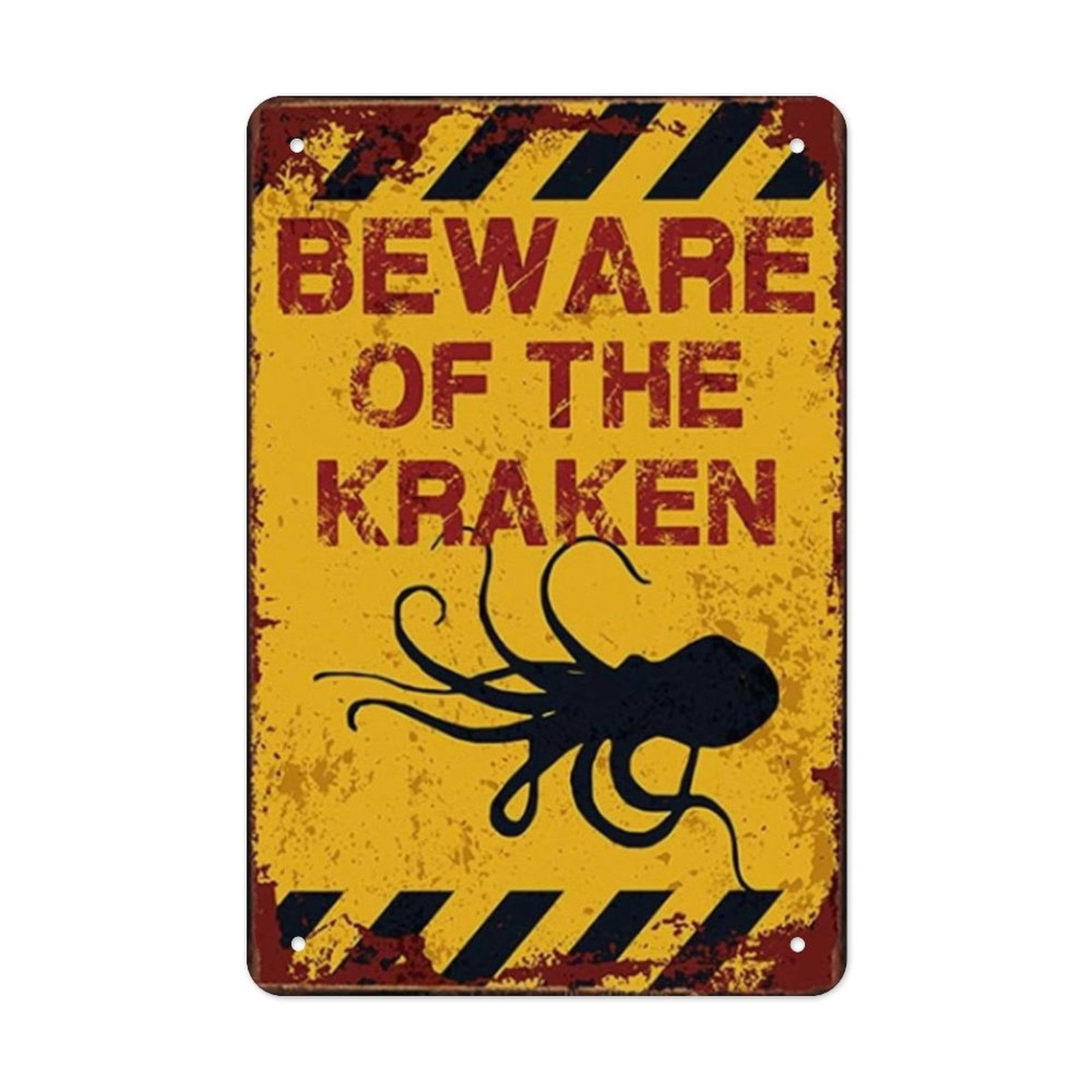 Beware Designs AEFER Original Retro Design Beware Of The Kraken Tin Metal Signs Wall ...
